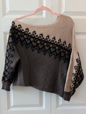 Free People Knit Colorblock Sweater with Fair Isle Detail
